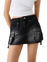 Women Denim Cargo Mini Skirt