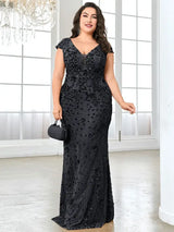 Women Plus Size Mermaid Sequin Formal Prom Dress
