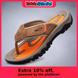 Men Cow Leather Beach Flip Flops Sandals