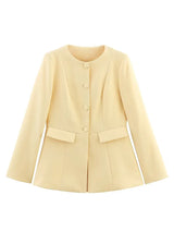 Elegant Yellow O-Neck Blazer Coat