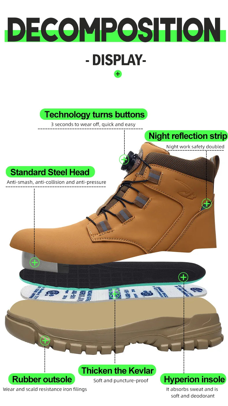 Men Waterproof Indestructible Steel Toe Boots