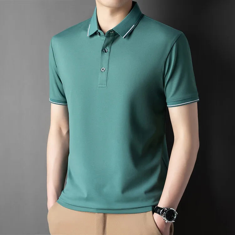 Men Luxury Silk Cotton Polo Shirt