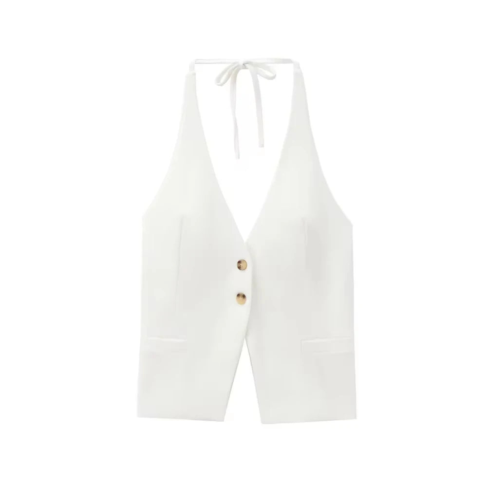 Front Button Halter Backless Camisole Tank