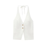 Front Button Halter Backless Camisole Tank