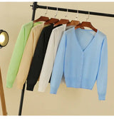 Women Cropped V-Neck Knit Cardigan