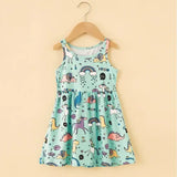 Cute summer dress for girls, sleeveless, featuring colorful unicorns and rainbows, perfect for ages 4-6.
