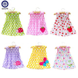 Colorful cotton dresses for baby girls, featuring floral and polka dot patterns, suitable for summer wear.
