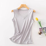 Silkaire™ 100% Mulberry Silk V-Neck Strap Top in gray, premium sleepwear vest for women.