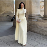 Women Pleated Ribbon Long Dress