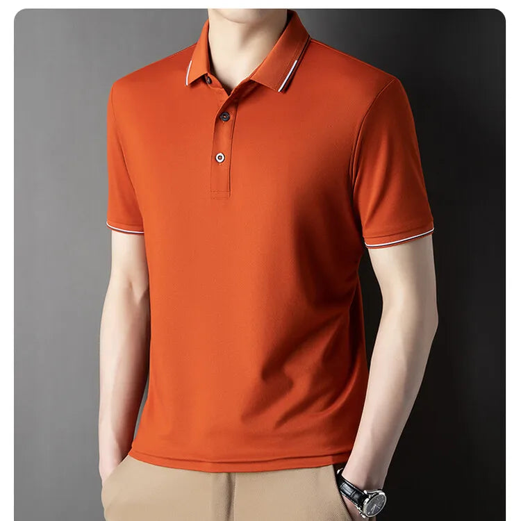 Men Luxury Silk Cotton Polo Shirt