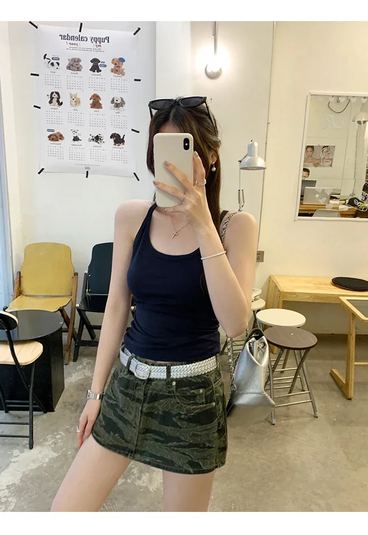 Basic Ribbed O-Neck Camisole Tank Top