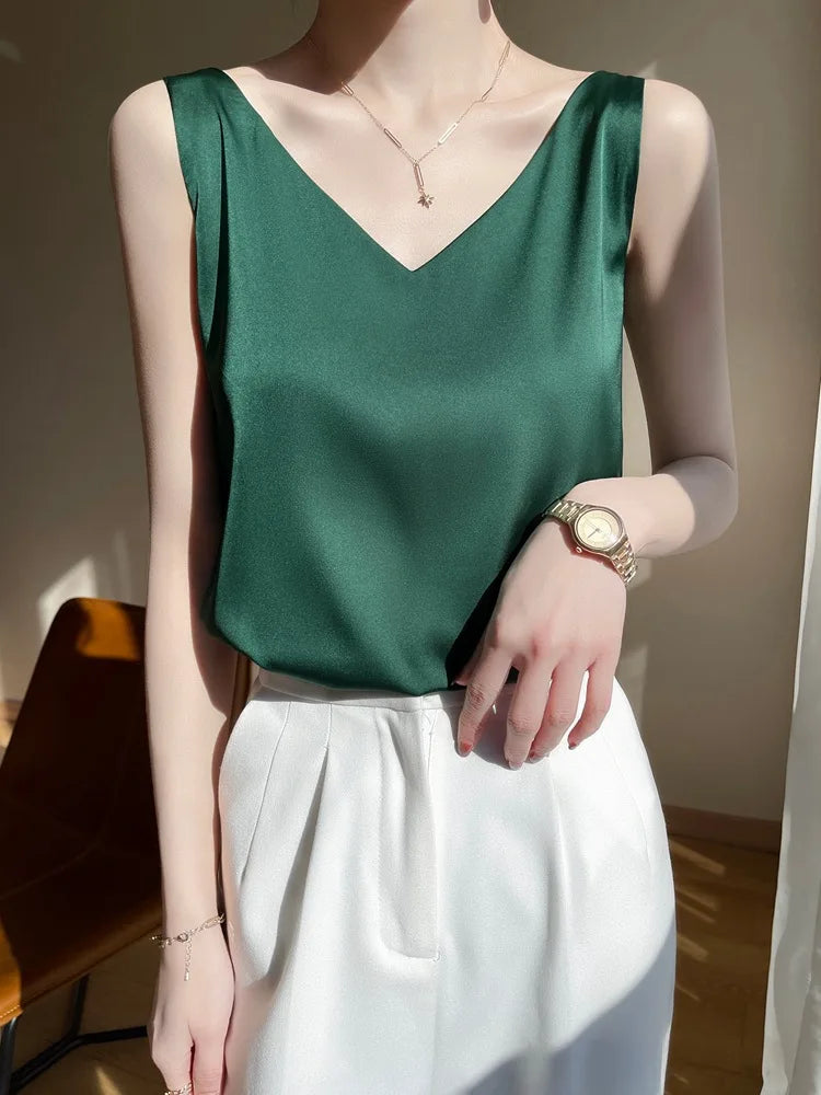 Korean Style V-Neck Solid Tank Top