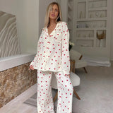 Women Cotton Pajama Set with Hearts