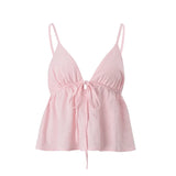 Off Shoulder V‑Neck Pink Crop Tank Top