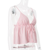 Off Shoulder V‑Neck Pink Crop Tank Top