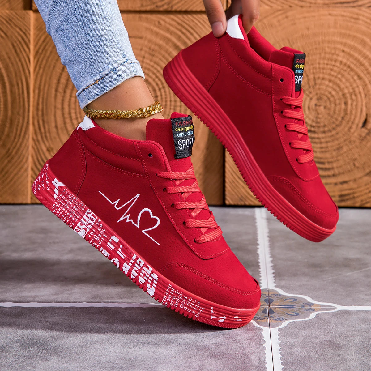 Women Canvas Shoes Valentine Red Love Sneakers