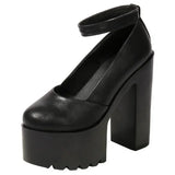 14cm Thick High Heel Pumps – Black PU 2025