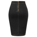 BuckleCurve™ – Ruched Belt Bodycon Skirt (High Waist Retro Denim)