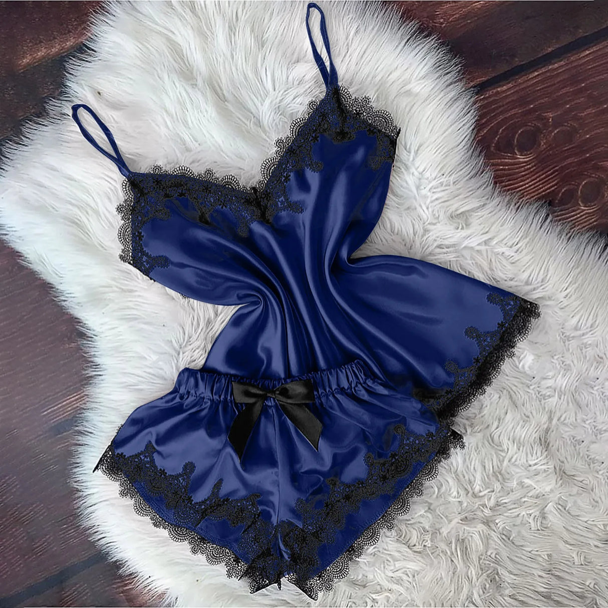 Women Velvet Cami Pajama Set with Bow