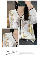 Women's Printed Stitching Wool Cardigan