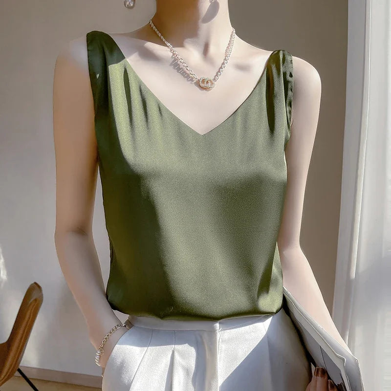 Office Lady V‑Neck Casual Tank Top