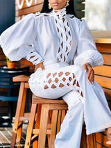 Plus Size Hollow Out Pants Set