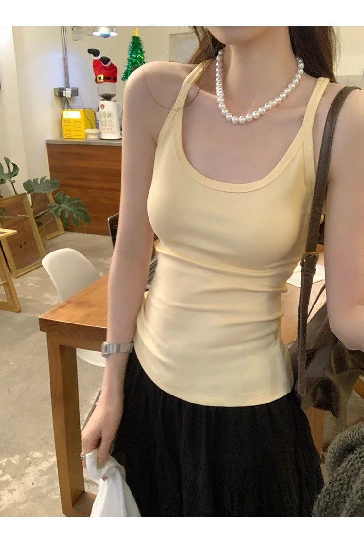 Basic Ribbed O-Neck Camisole Tank Top