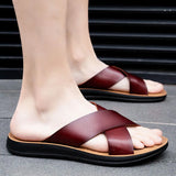 Men Italian PU Leather Slip-On Slippers