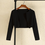 Black Cropped Knitted Korean Style Sweater