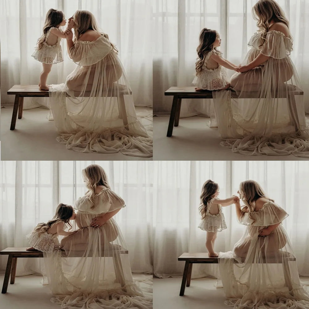 Chiffon Off-Shoulder Maternity Photography Dress