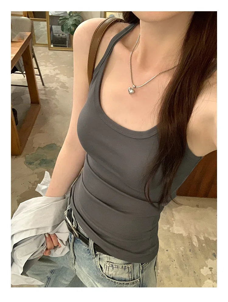 Basic Ribbed O-Neck Camisole Tank Top