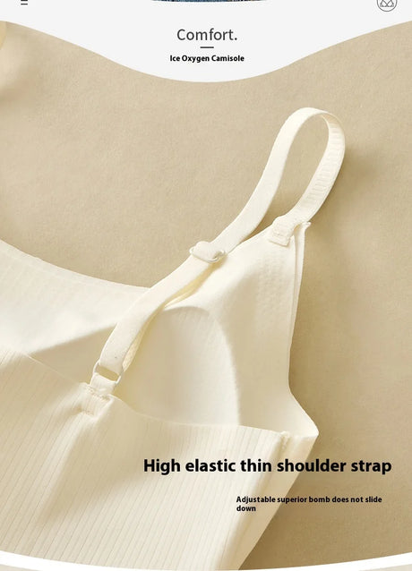 Close-up of Ice Oxygen camisole featuring high elastic thin shoulder straps for comfort and support.