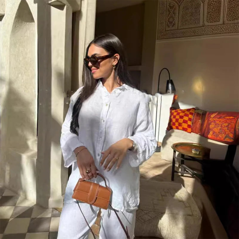 Women Cotton Wide Leg Pant Set