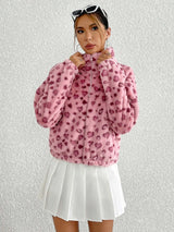 Women Pink Leopard Print Cotton Jacket