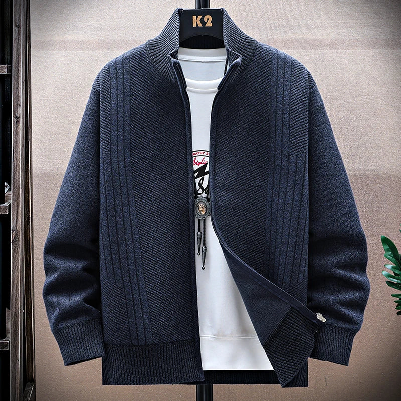 Men Fleece Knit Cardigan Jacket