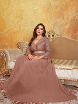 Women Plus Size Chiffon Sequin Long Sleeve Evening Dress