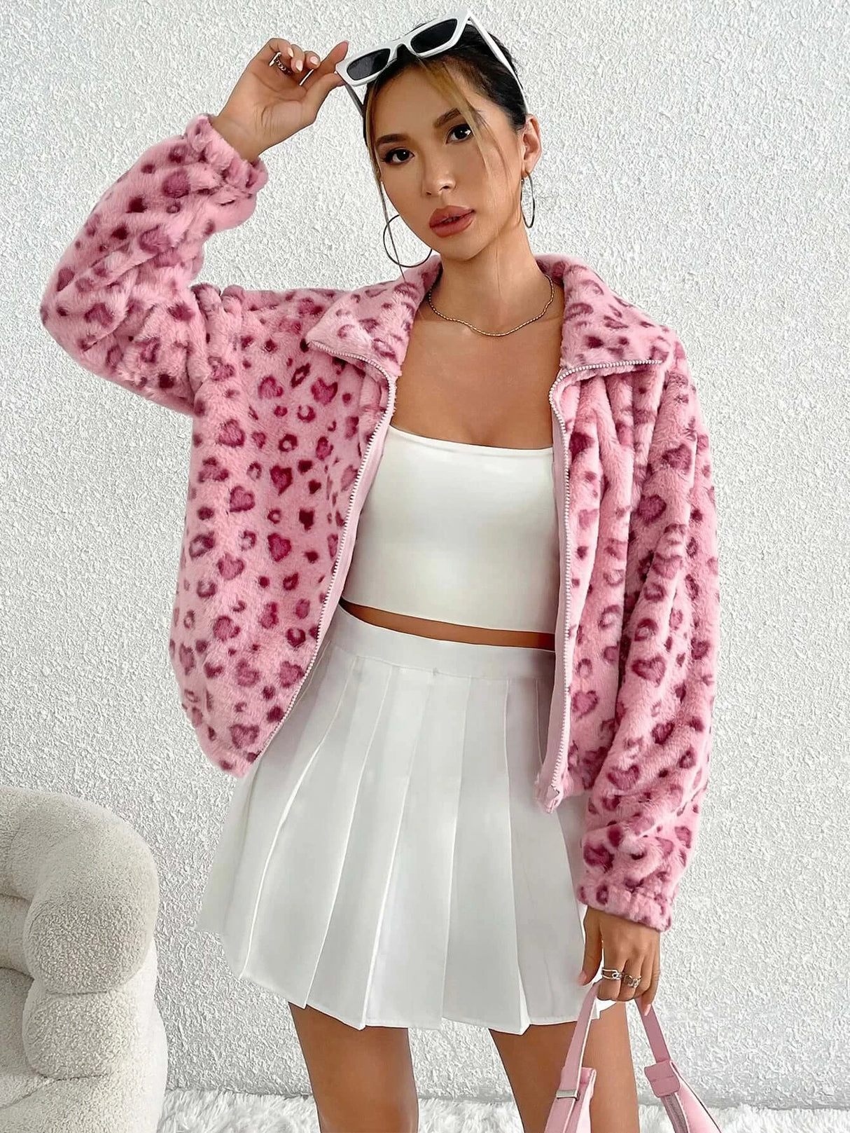 Women Pink Leopard Print Cotton Jacket