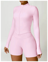 Women's Zip Long Sleeve Yoga Jacket – Gym Push-Up Sportswear Top