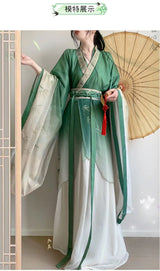 Elegant Bamboo Green Hanfu Dress featuring big sleeves, perfect for carnivals and traditional parties.
