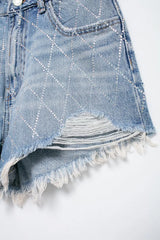 DazzleLine™ – High Waist Hot Diamond Shorts (Raw Edge, Straight Fit)