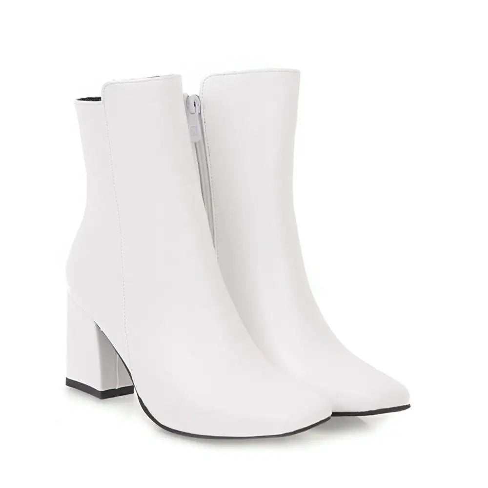 Women Side Zipper Mid-Heel Ankle Boots – Winter Casual Shoes