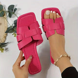 Women Slide Sandals Square Open Toe Flats