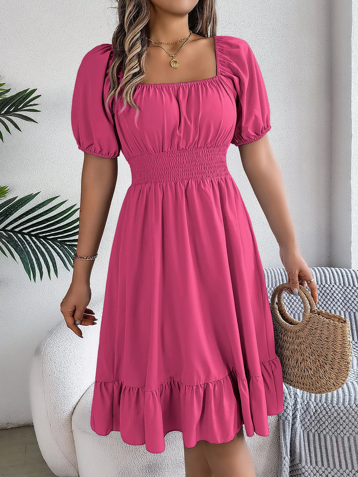 Women Square Neck Summer Dress