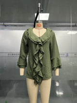 Women Ruffle Button Knit Cardigan