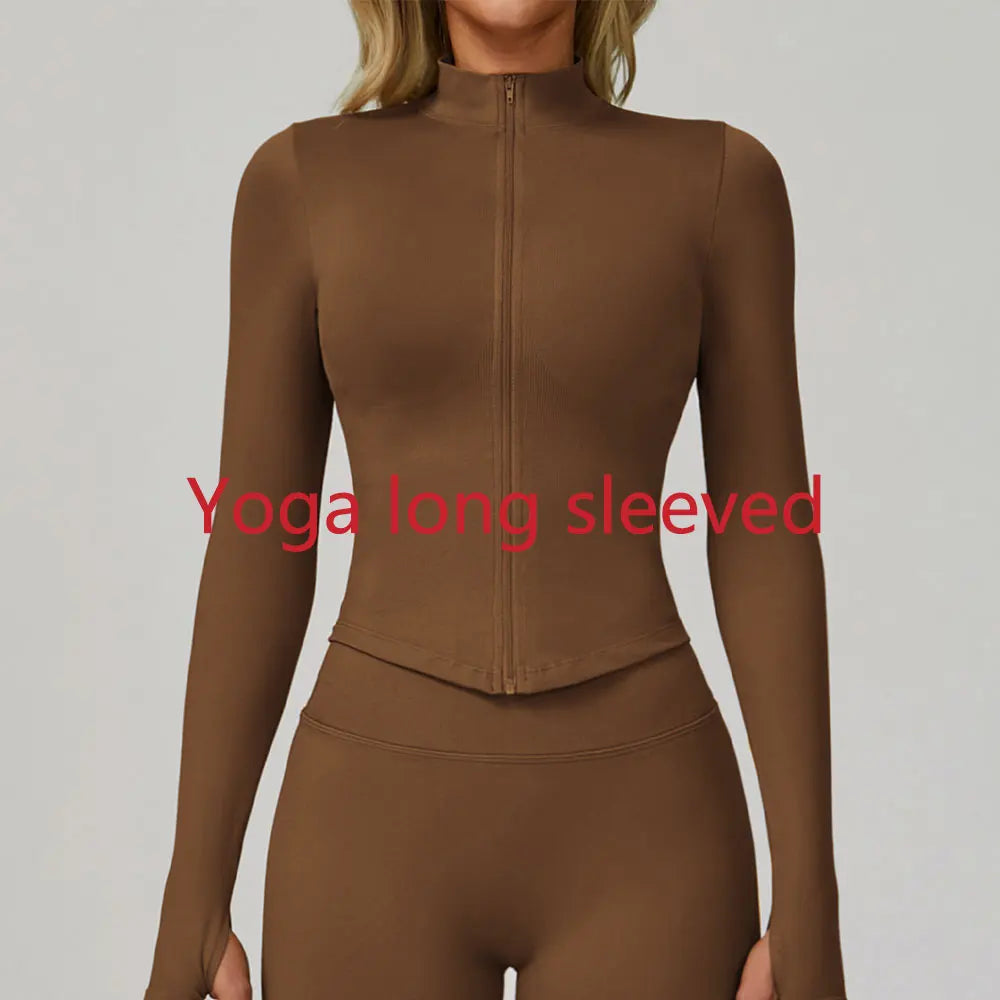 Ribbed Women's Yoga Jacket – Long Sleeve Standing Collar Fitness Top