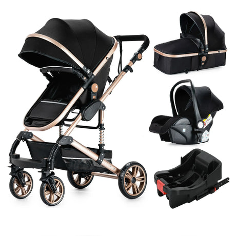 3 in 1 baby stroller set with car seat and carrycot, foldable design for infants and toddlers, CE certified.