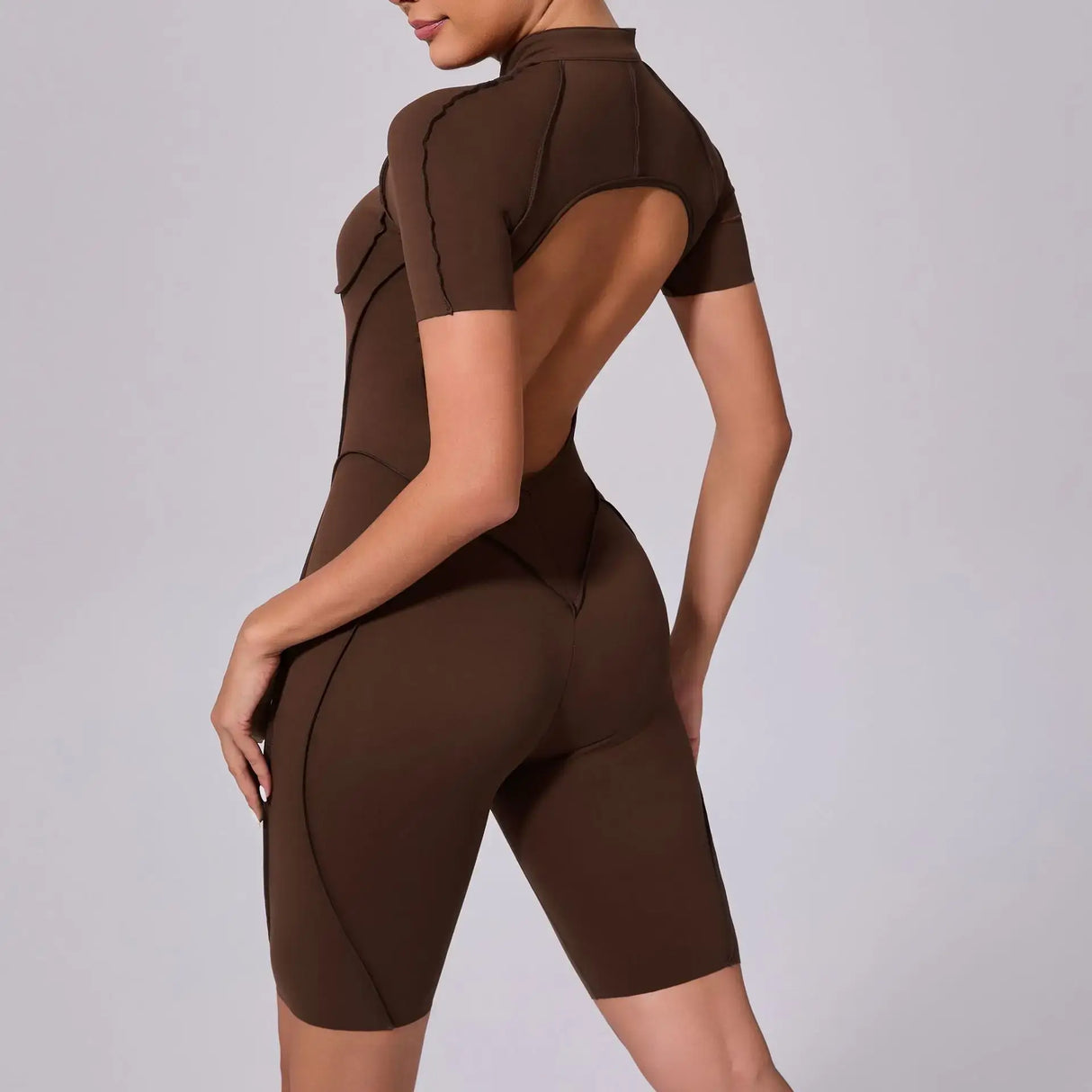 Women Sports Zipper Short Jumpsuit