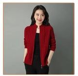 Women Zipper High Collar Knit Cardigan