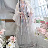 Vintage Chinese style traditional Hanfu dress for women, featuring elegant flowing fabric and intricate floral details.