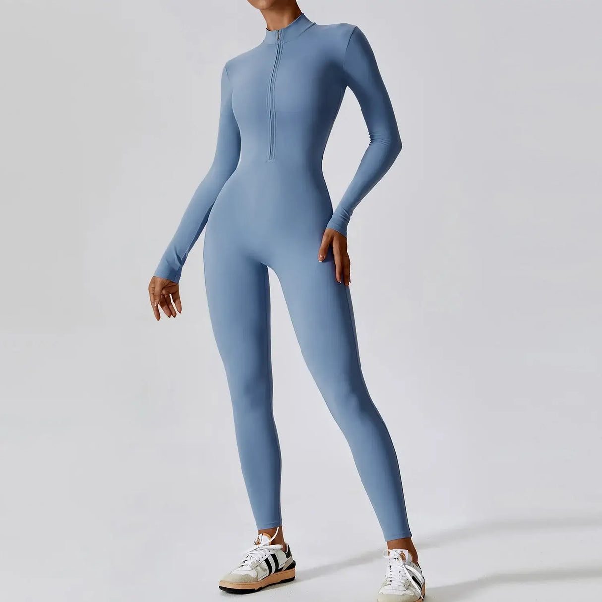 Women Fitness Zipper Long Sleeve Jumpsuit